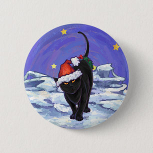 Badge Rond 5 Cm Nuit étoile Noir Chat Noël