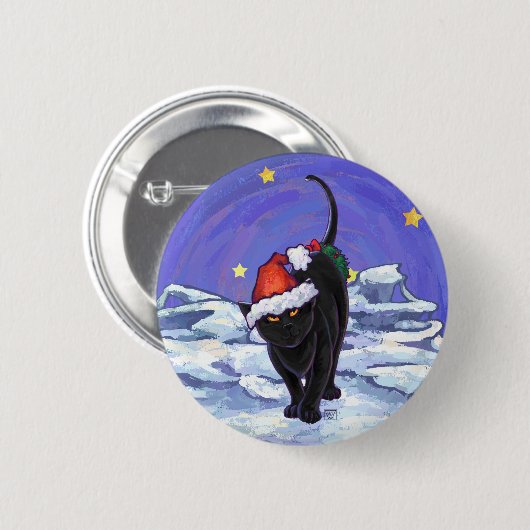 Badge Rond 5 Cm Nuit étoile Noir Chat Noël (Devant & derrière)