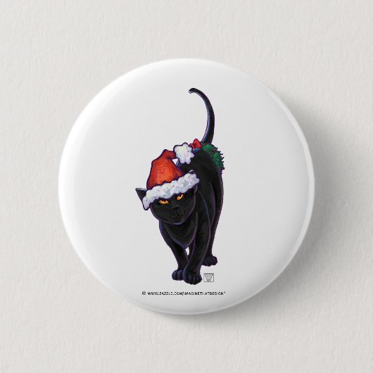 Badge Rond 5 Cm Nuit étoile Noir Chat Noël (Devant)
