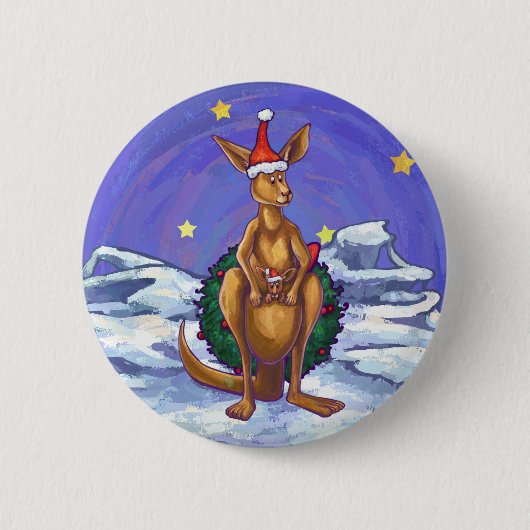 Badge Rond 5 Cm Nuit étoilée de Noël Kangaroo (Devant)