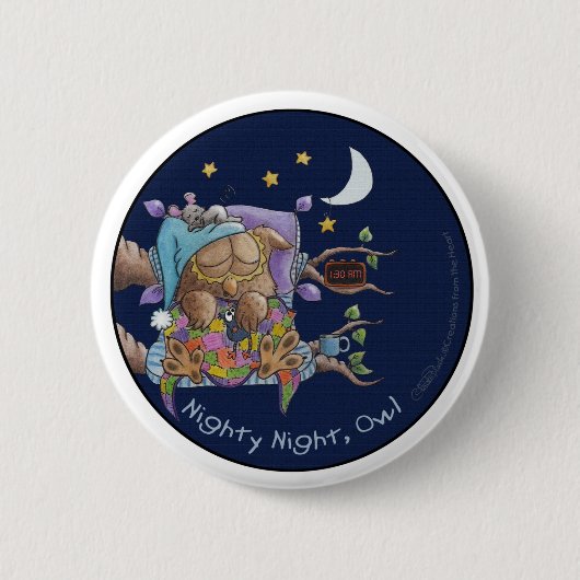 Badge Rond 5 Cm Nuit, Hibou (Devant)