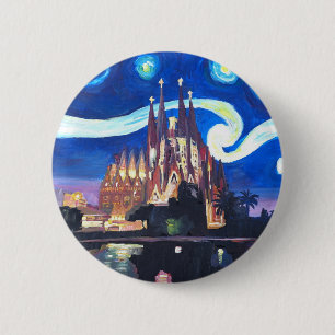 Badge Rond 5 Cm Nuits étoilées à Sagrada Familia à Barcelone