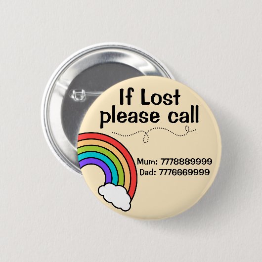 Badge Rond 5 Cm Numéro d'identification de l'enfant disparu, perso (Devant & derrière)
