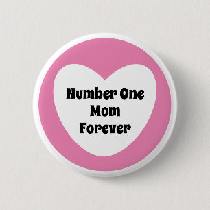 Badge Rond 5 Cm Numéro Un Maman Mignonne Rose Coeur Blanc
