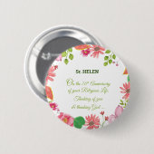 Badge Rond 5 Cm Nun Religious 70e Anniversaire Fleurs aquarelles (Devant & derrière)
