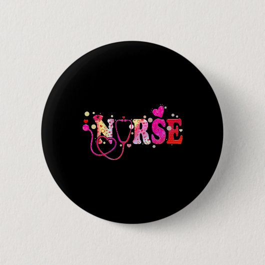 Badge Rond 5 Cm Nurse Valentines Day Valentine Scrub Top Femmes Sc (Devant)
