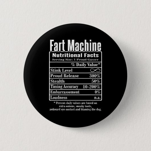 Badge Rond 5 Cm Nutrion Facts Fart Machine Dad Jokes Funny Farting (Devant)