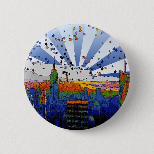 Badge Rond 5 Cm NYC psychédélique : vue large Skyline ESB (Devant)