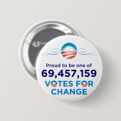 Badge Rond 5 Cm Obama : 69.457.159 votes pour le changement (Devant & derrière)