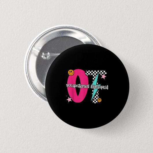 Badge Rond 5 Cm Occupational Therast Retro Checkered Ot Graduation (Devant & derrière)