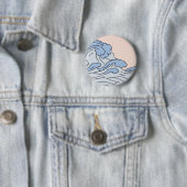 Badge Rond 5 Cm Océan Rose/Bleu Vagues D'Océan Esthétique Avec Pla (En situation)