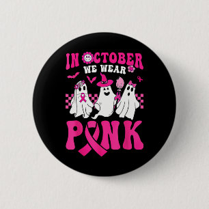 Badge Rond 5 Cm Octobre Nous Portons Rose Cute Ghost Cancer Hall