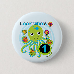 Badge Rond 5 Cm Octopus 1er Anniversaire T-shirts et cadeaux