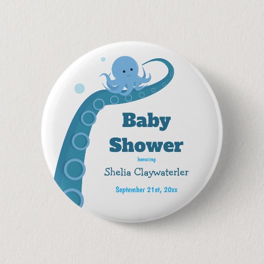 Badge Rond 5 Cm Octopus bleu | bouton Baby shower (Devant)