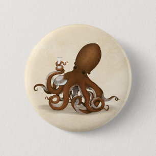 Badge Rond 5 Cm Octopus dans le laboratoire Whimsical Steampunk