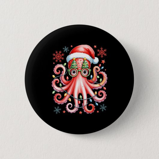Badge Rond 5 Cm Octopus Gles Santa Hat Christmas Light Ocean Anima (Devant)