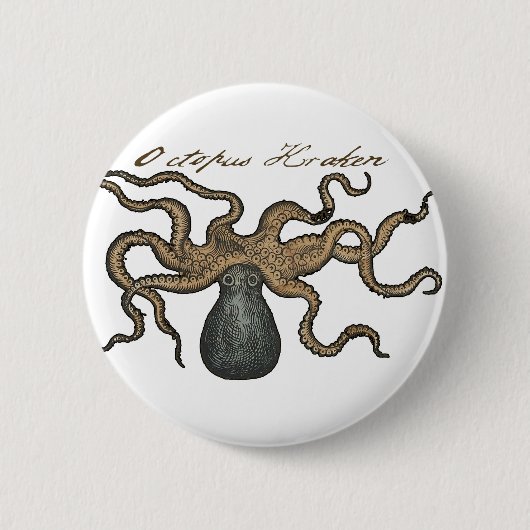 Badge Rond 5 Cm Octopus Kraken Illustration Vintage (Devant)