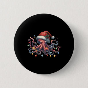 Badge Rond 5 Cm Octopus Père Noël illuminations de Noël Océan Octo