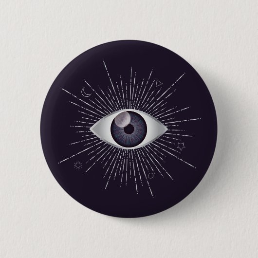 Badge Rond 5 Cm OEil mystique d'argent et de violet (Devant)