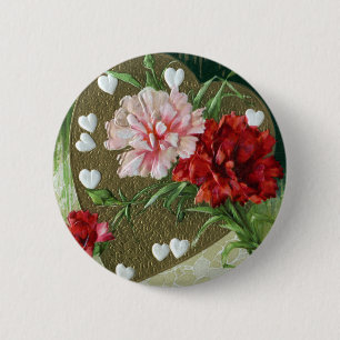 Badge Rond 5 Cm Oeillets et cru Valentine de coeurs