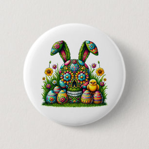 Badge Rond 5 Cm Oeuf de Pâques Crâne Chemise Bunny's Basket Skelet