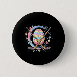 Badge Rond 5 Cm Œuf de Pâques Jouant au Hockey sur Glace Sports Mi