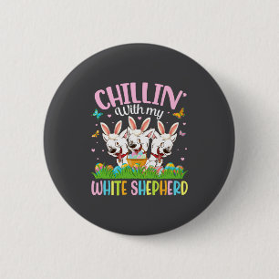 Badge Rond 5 Cm Œufs de Pâques Papillon Chillin Avec Mon Berger Bl