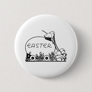 Badge Rond 5 Cm Oeufs de Pâques rétro et poussins