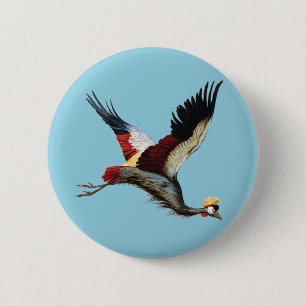 Badge Rond 5 Cm Œuvre d'art vintage de Grue couronnée d'Afrique du