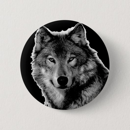 Badge Rond 5 Cm Oeuvre de Loup noir et blanc (Devant)