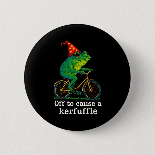 Badge Rond 5 Cm Off To Cause A Kerfuffle Funny Frog Wizard Bicycle (Devant)