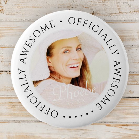 Badge Rond 5 Cm Officiellement génial Moderne Simple Photo Anniver