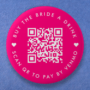Badge Rond 5 Cm Offrez un verre à la mariée Code QR EVJF Rose