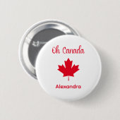 Badge Rond 5 Cm Oh Canada | Elégante feuille d'érable rouge (Devant & derrière)