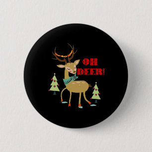 Badge Rond 5 Cm Oh Deer ! Cadeau de Noël Cerf aux arbres