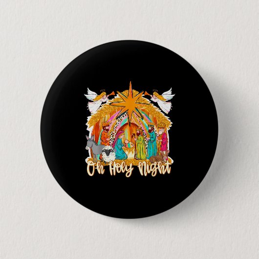 Badge Rond 5 Cm Oh Holy Night Christian Nativity Scene Christmas R (Devant)