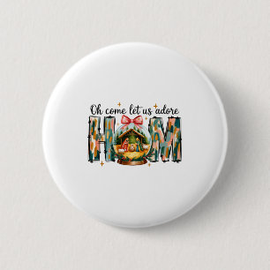 Badge Rond 5 Cm Oh Venez Adorons-Le Scène de la Nativité de Noël