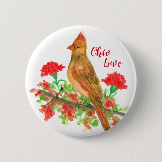 Badge Rond 5 Cm Ohio Love Femme Cardinal Geraniums (Devant)