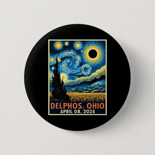 Badge Rond 5 Cm Ohio Total Solar Eclipse 2024 Starry Night Van Gog (Devant)
