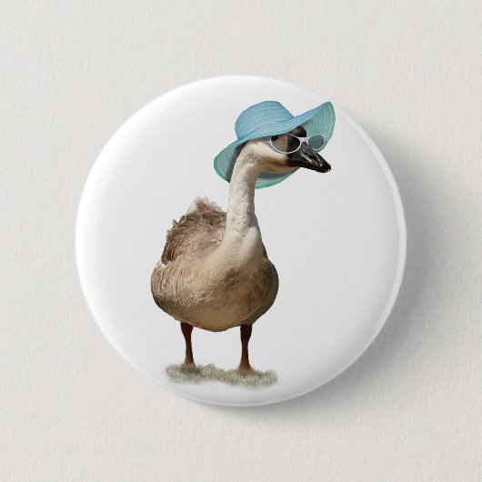 Badge Rond 5 Cm Oie drôle avec Casquette d'été (Devant)