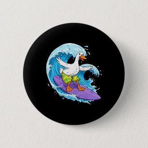 Badge Rond 5 Cm Oie drôle surfe sur une vague de l'océan 1 - Fan F