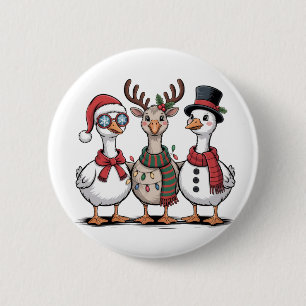 Badge Rond 5 Cm Oie portant un chapeau de Père Noël Amoureux d'oie