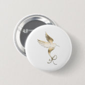 Badge Rond 5 Cm Oiseau blanc doré (Devant & derrière)
