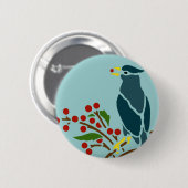Badge Rond 5 Cm Oiseau bleu avec des baies (Devant & derrière)