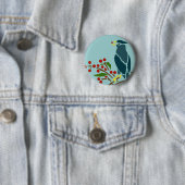 Badge Rond 5 Cm Oiseau bleu avec des baies (En situation)