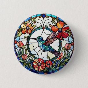 Badge Rond 5 Cm Oiseau de colibri Faux en verre tendu