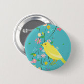 Badge Rond 5 Cm oiseau de fleur (bleu) (Devant & derrière)