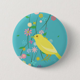Badge Rond 5 Cm oiseau de fleur (bleu)