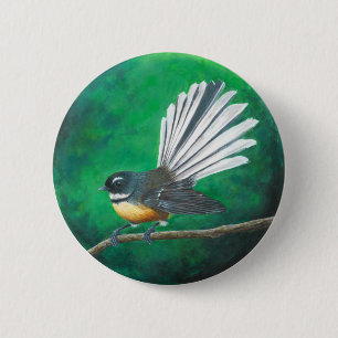 Badge Rond 5 Cm Oiseau de la Nouvelle-Zélande (piwakawaka) - Badg