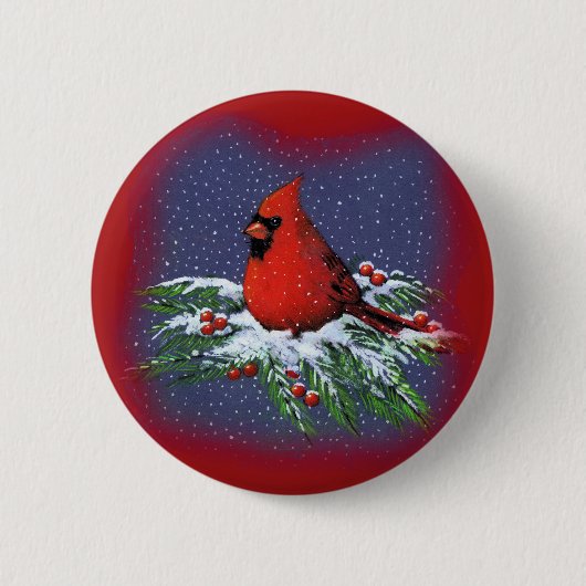 BADGE ROND 5 CM OISEAU DE NOËL : CARDINAL : ART (Devant)